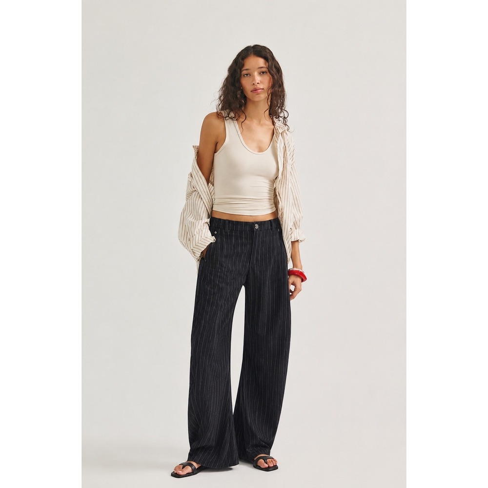 Emporio Armani Cameron Pinstripe Trousers Black Low Waist Boot Leg Size 29 NWT